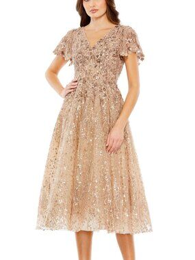 Mac Duggal 20392 Embellished Midi Dress - Champagne - NWT - Elegant Formal